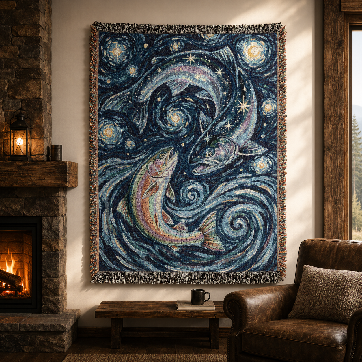 Celestial Trout Dance Woven Lodge Throw Blanket