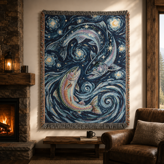 Celestial Trout Dance Woven Lodge Throw Blanket