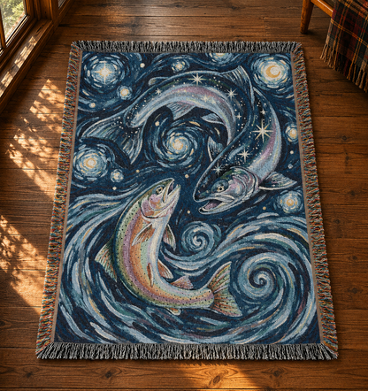 Celestial Trout Dance Woven Lodge Throw Blanket