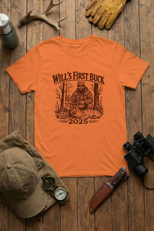 First Buck Hunting Tee - Custom Photo, Name & Year