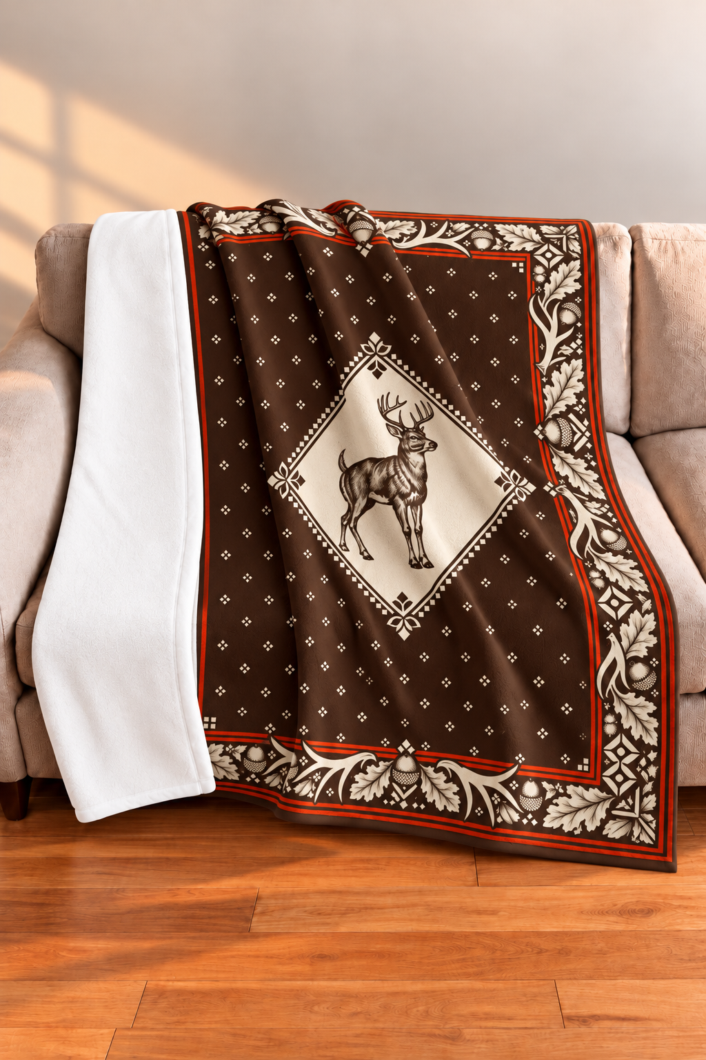 Oak Leaf Medallion Whitetail Fleece Throw