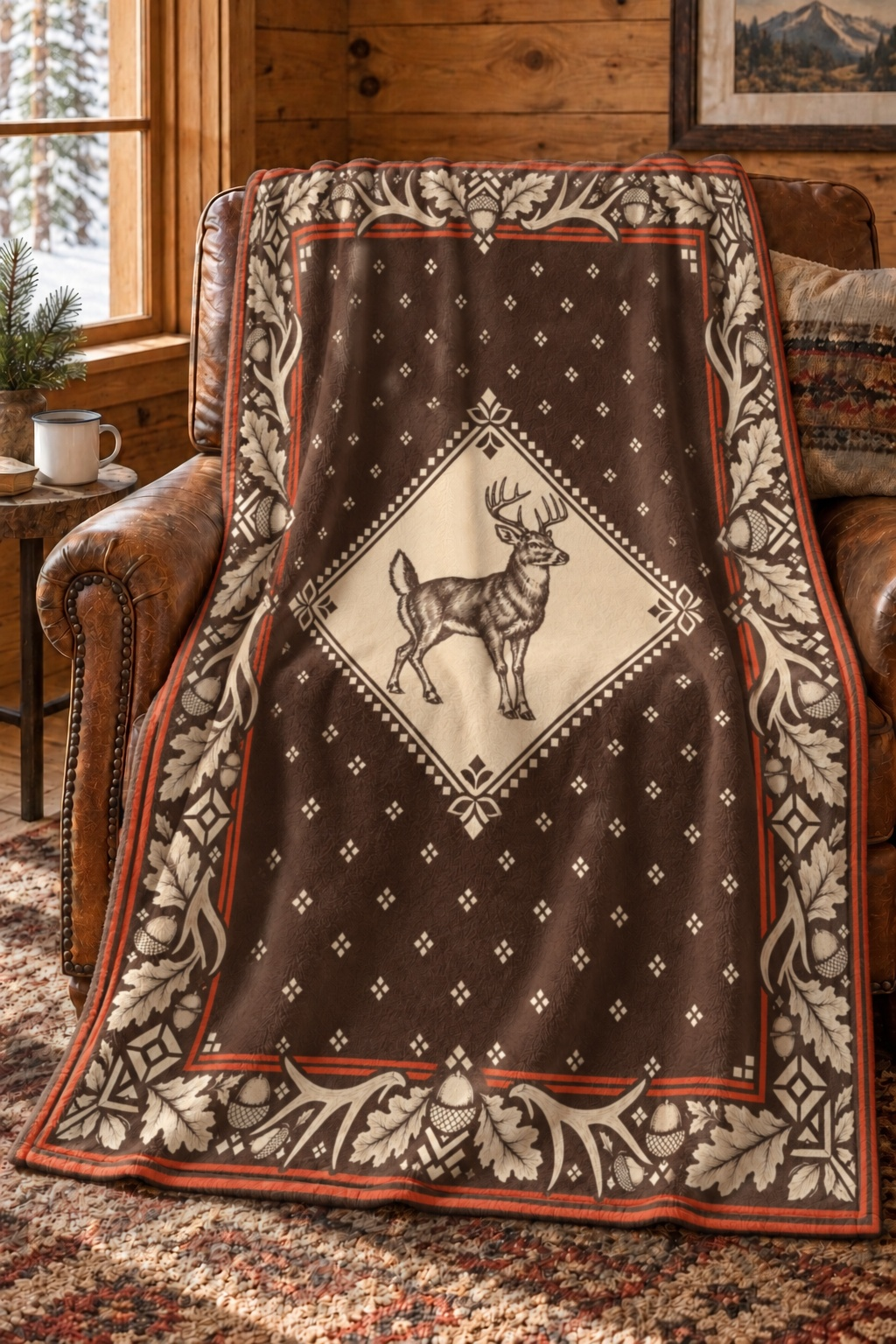 Oak Leaf Medallion Whitetail Fleece Throw