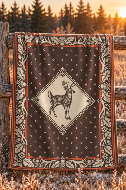 Oak Leaf Medallion Whitetail Fleece Throw