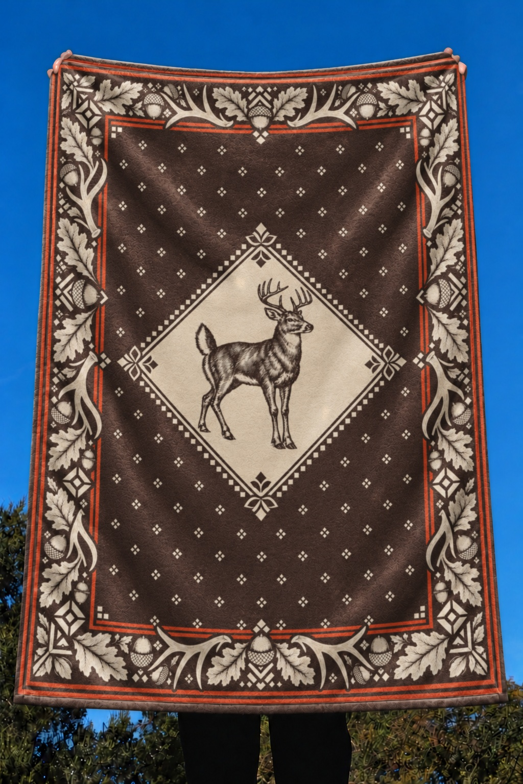 Oak Leaf Medallion Whitetail Fleece Throw