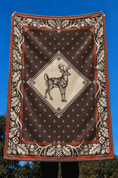 Oak Leaf Medallion Whitetail Fleece Throw