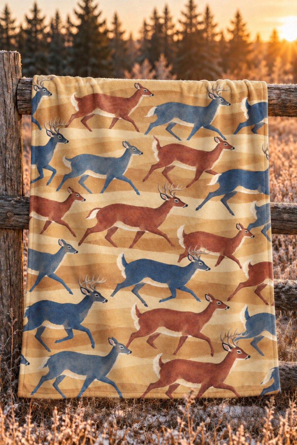 Sunrise Run Whitetail Herd Fleece Throw