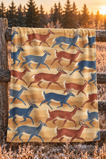Sunrise Run Whitetail Herd Fleece Throw
