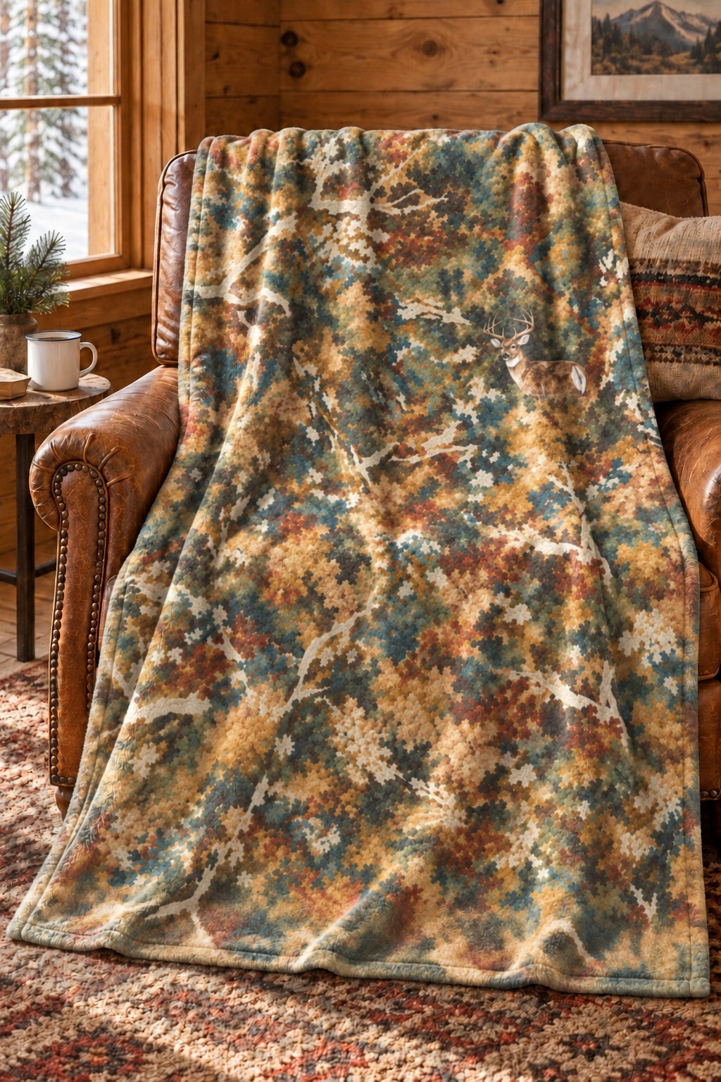 Autumn Canopy Camo Fleece Throw