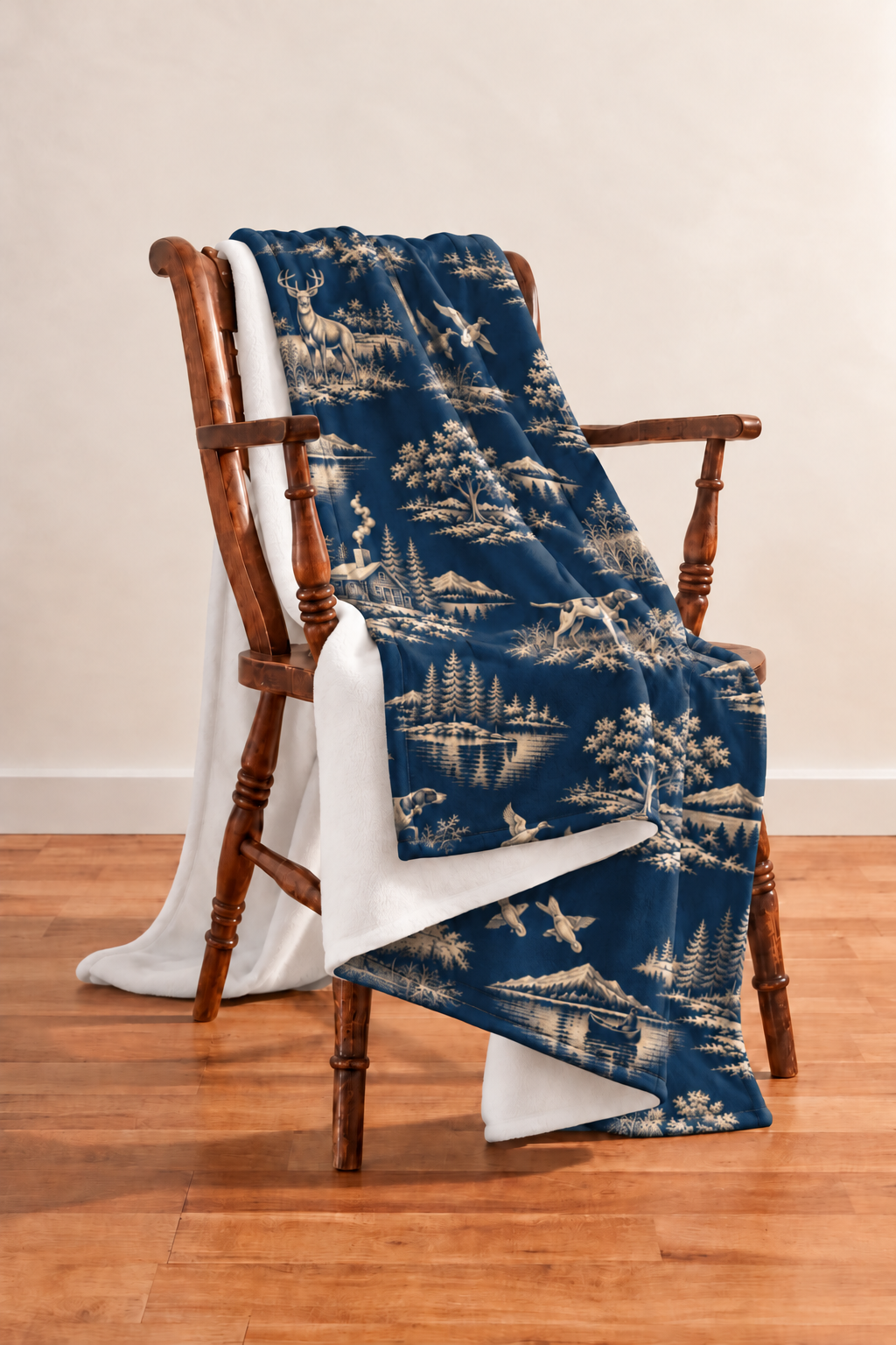 Navy Sporting Toile Whitetail Fleece Throw