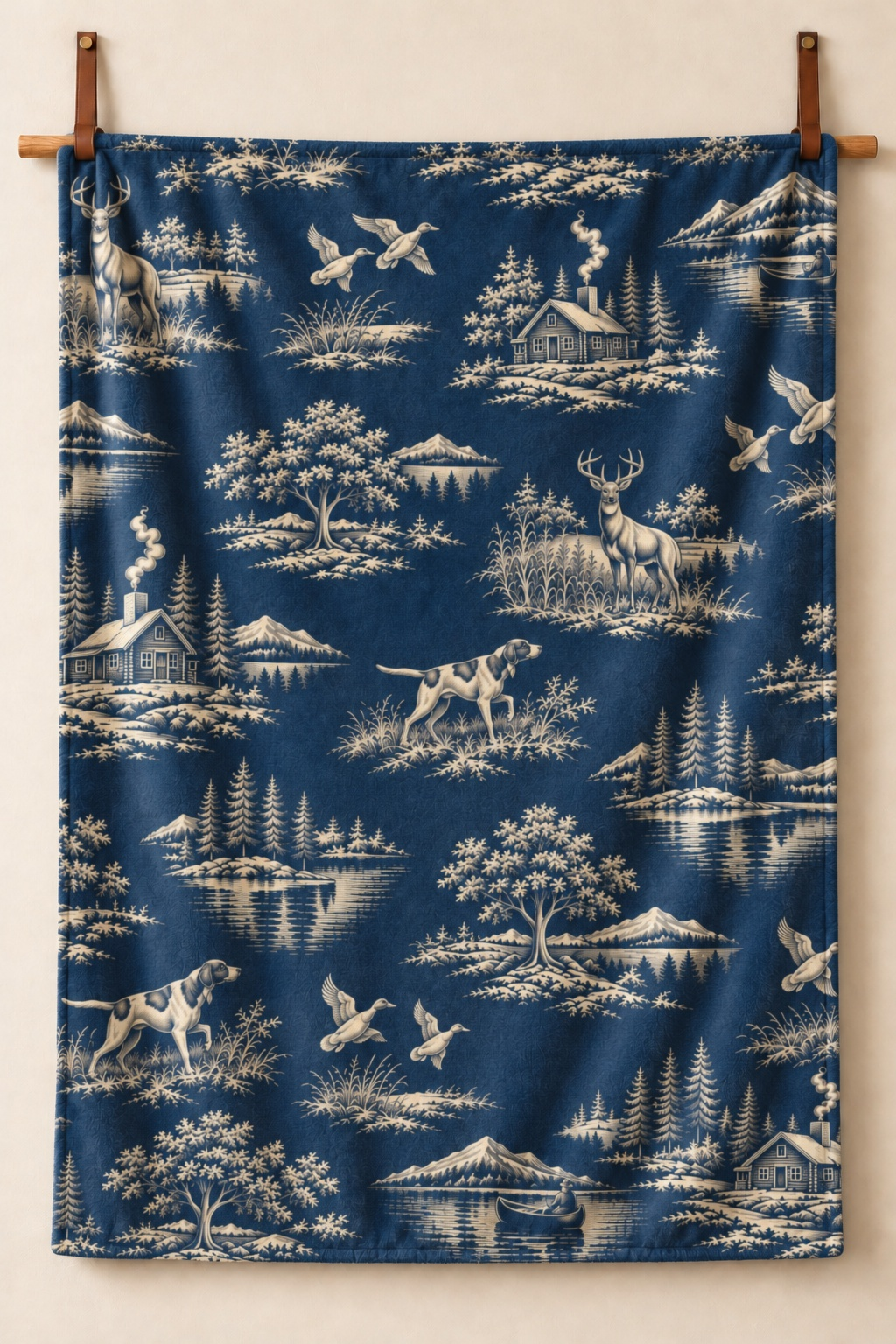 Navy Sporting Toile Whitetail Fleece Throw