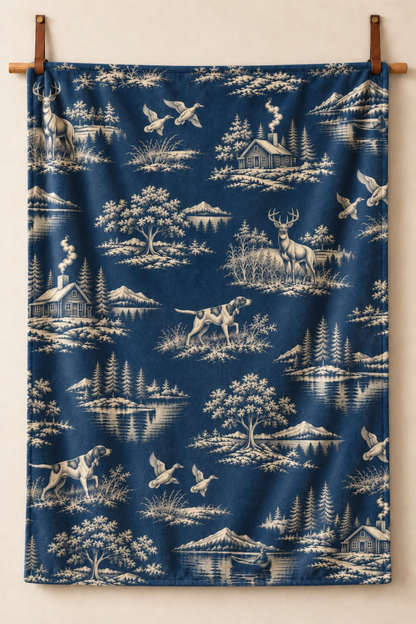 Navy Sporting Toile Whitetail Fleece Throw