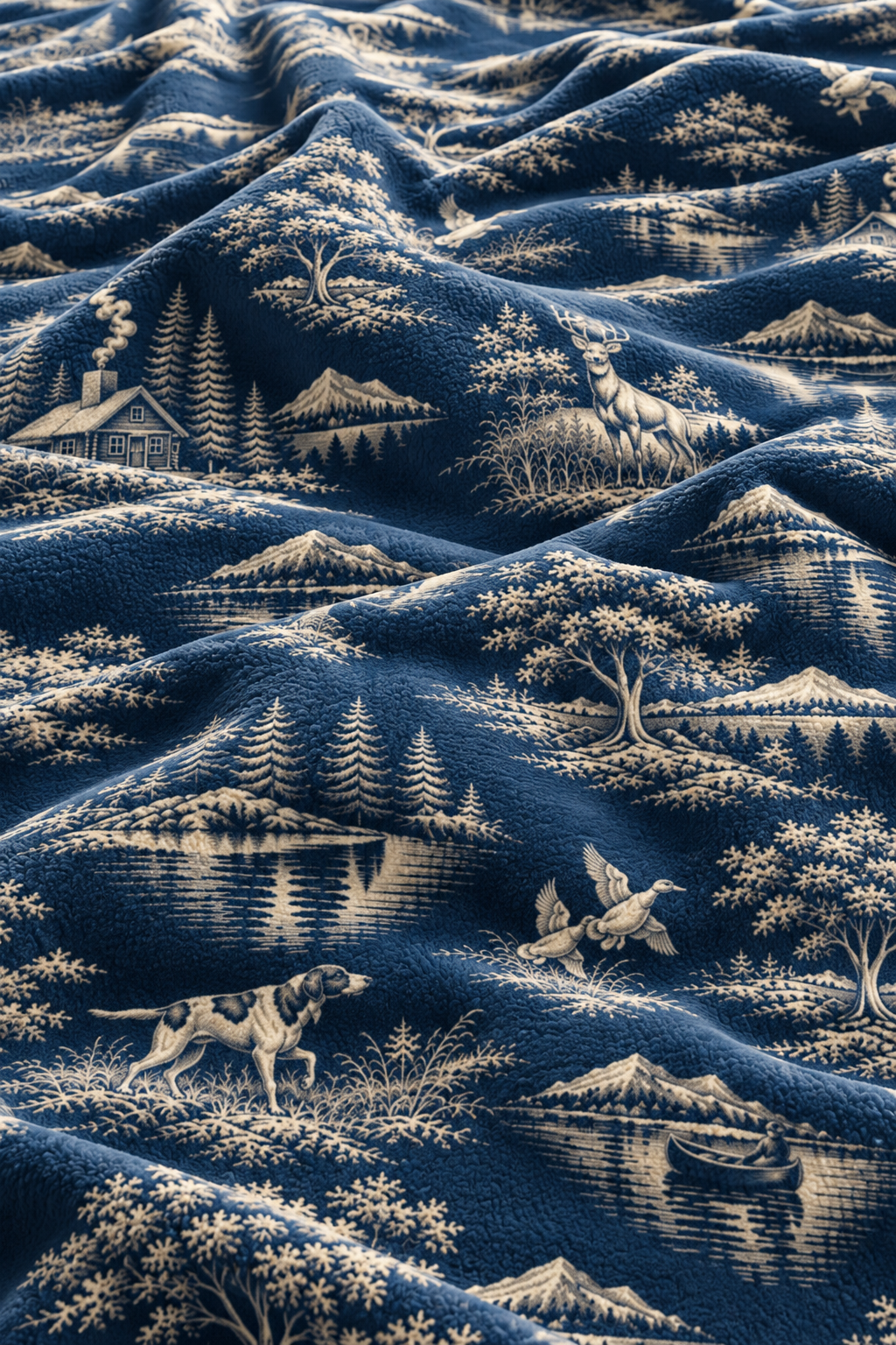 Navy Sporting Toile Whitetail Fleece Throw