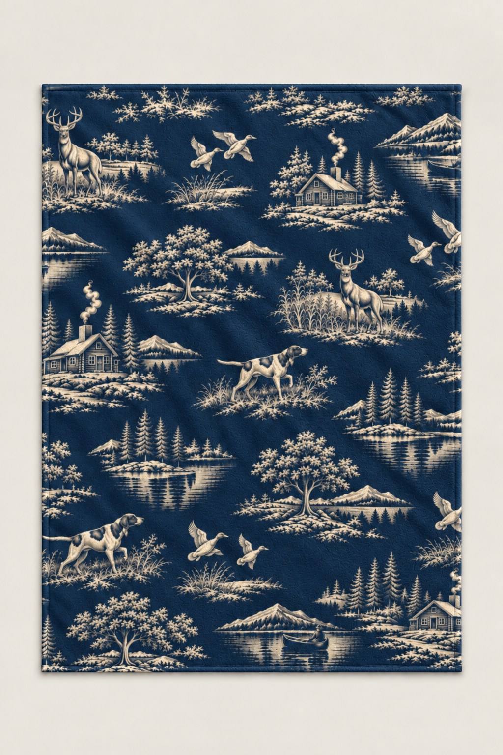 Navy Sporting Toile Whitetail Fleece Throw