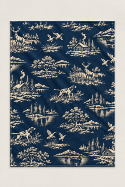 Navy Sporting Toile Whitetail Fleece Throw
