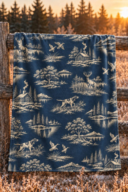 Navy Sporting Toile Whitetail Fleece Throw