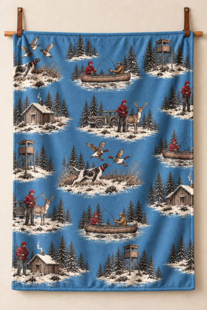 Winter Hunting Camp Toile Fleece Throw