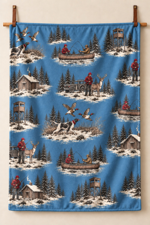 Winter Hunting Camp Toile Fleece Throw