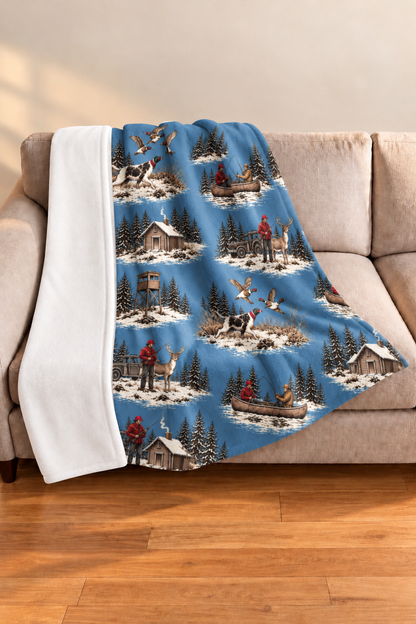Winter Hunting Camp Toile Fleece Throw