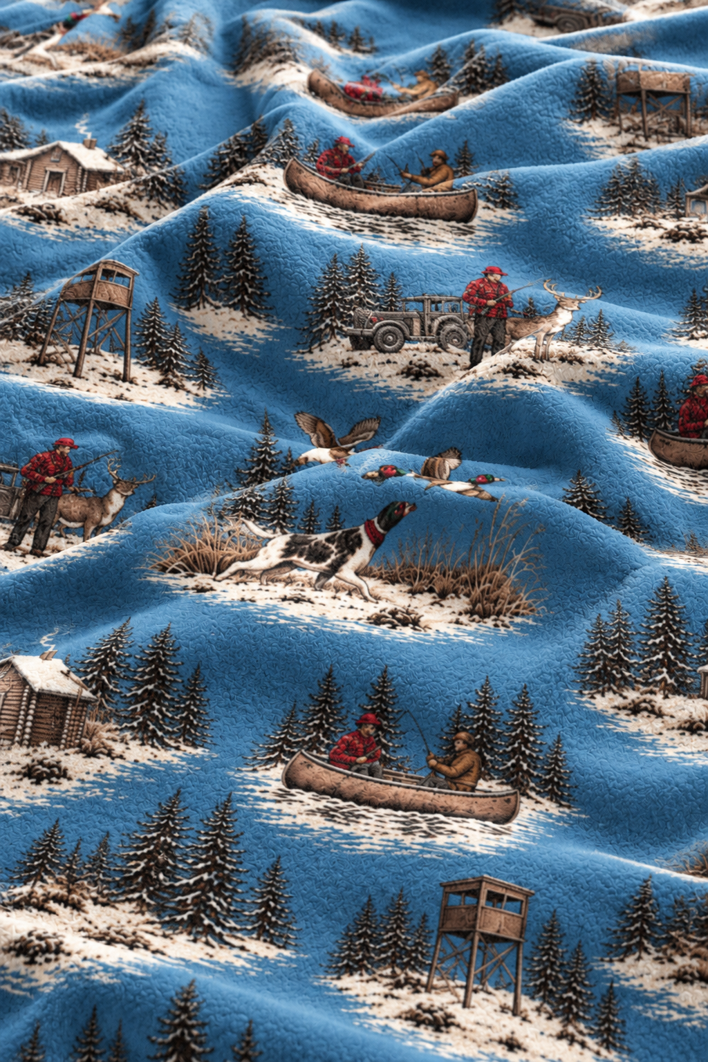 Winter Hunting Camp Toile Fleece Throw