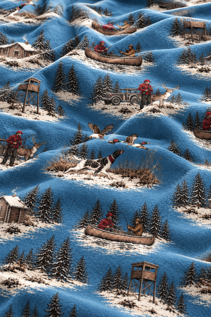 Winter Hunting Camp Toile Fleece Throw