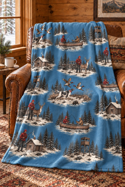 Winter Hunting Camp Toile Fleece Throw