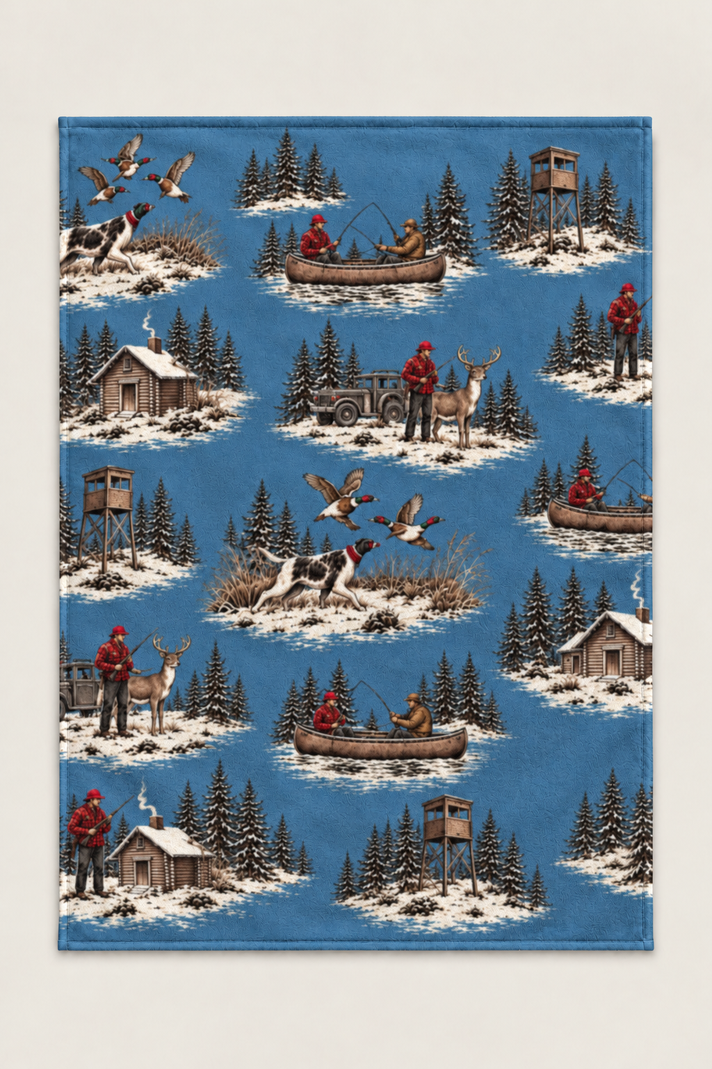 Winter Hunting Camp Toile Fleece Throw