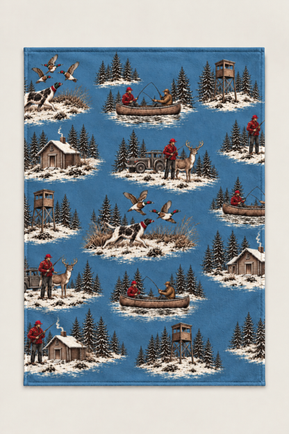 Winter Hunting Camp Toile Fleece Throw
