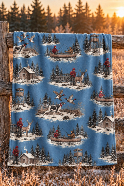 Winter Hunting Camp Toile Fleece Throw