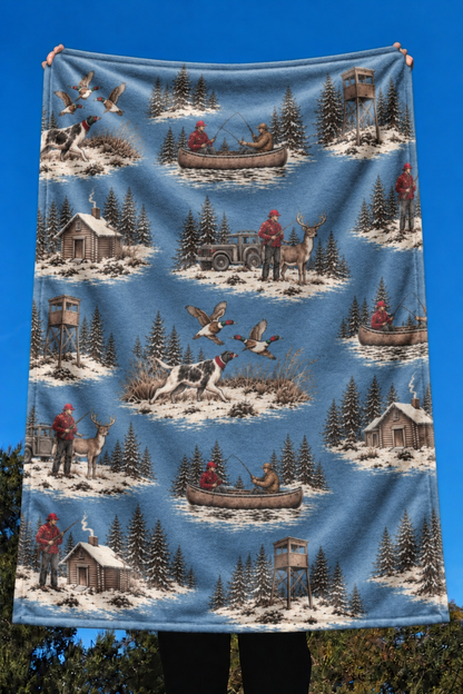 Winter Hunting Camp Toile Fleece Throw