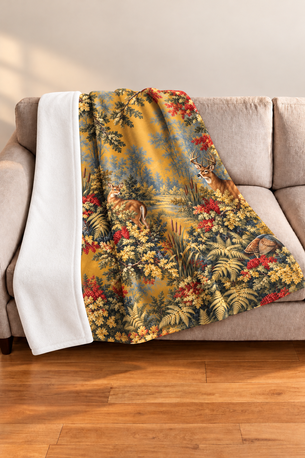 Autumn Tapestry Whitetail Fleece Throw