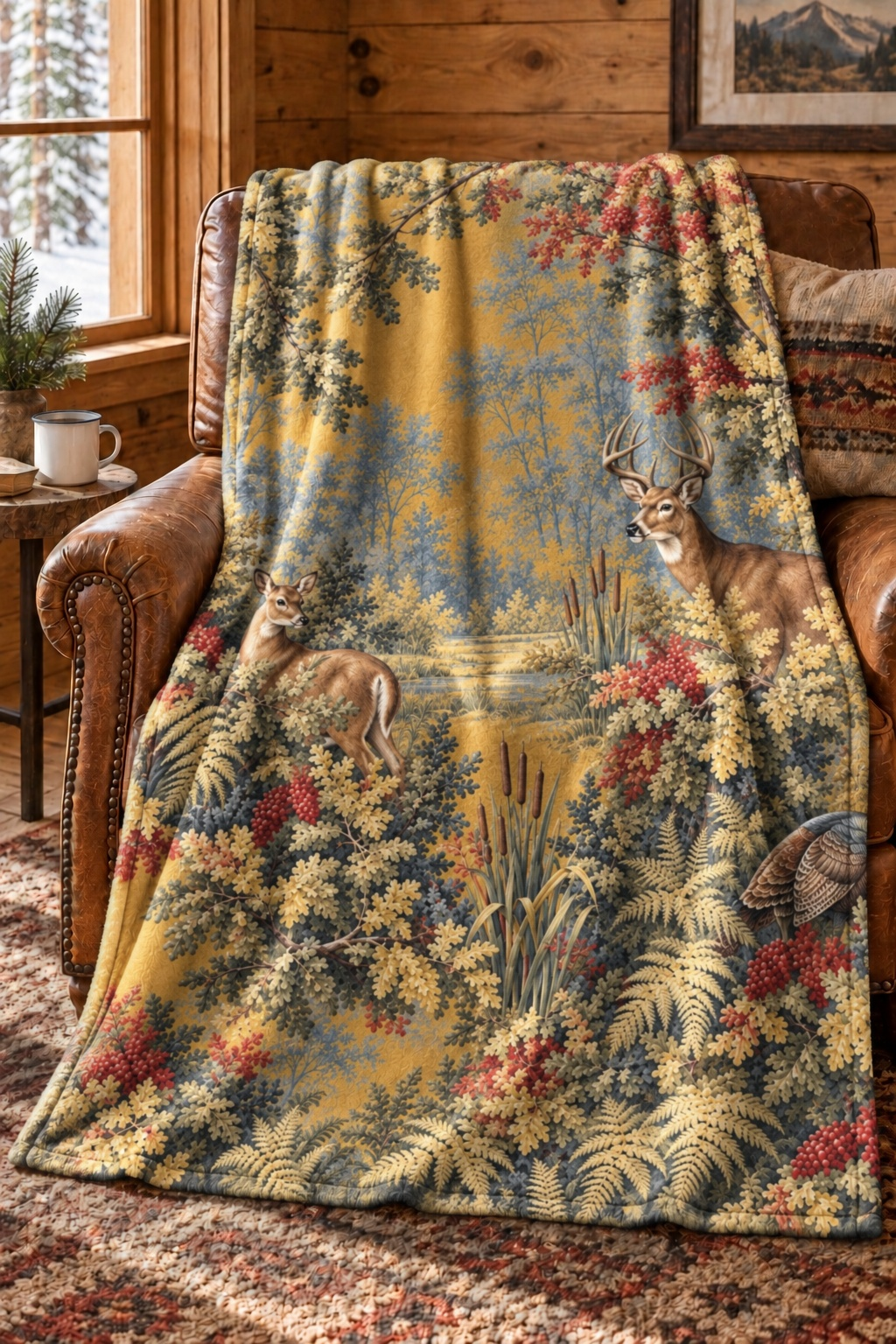 Autumn Tapestry Whitetail Fleece Throw