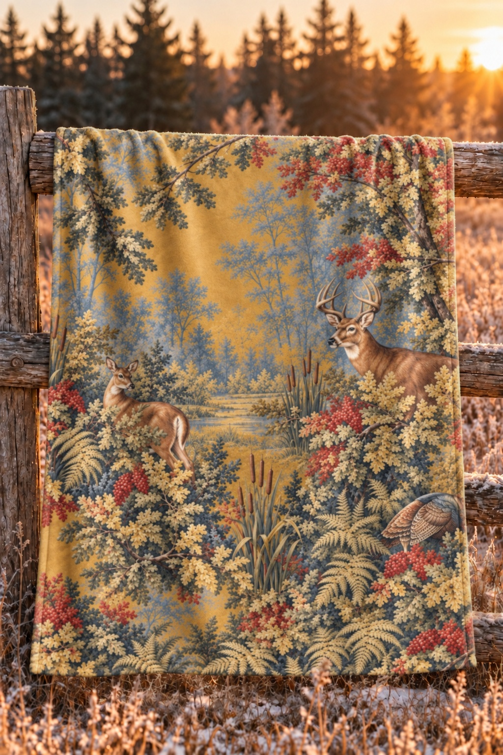 Autumn Tapestry Whitetail Fleece Throw