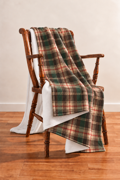 Hunter Green Tartan Fleece Throw