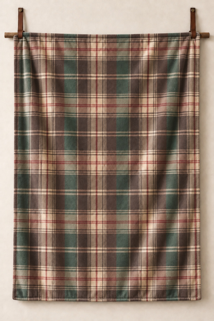 Hunter Green Tartan Fleece Throw