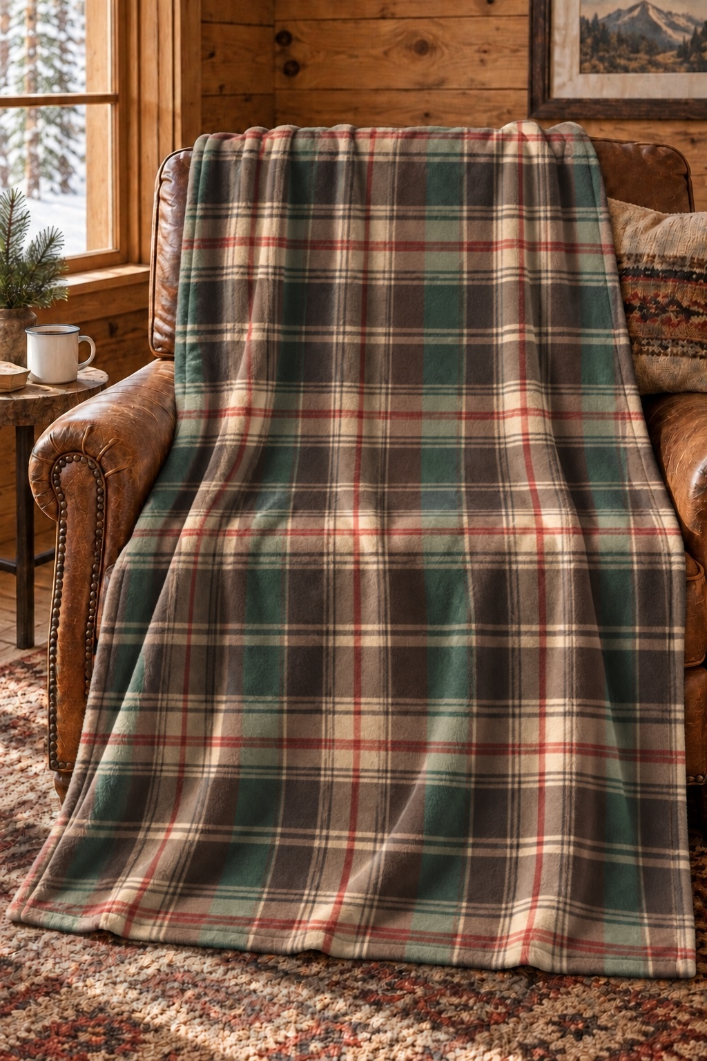 Hunter Green Tartan Fleece Throw