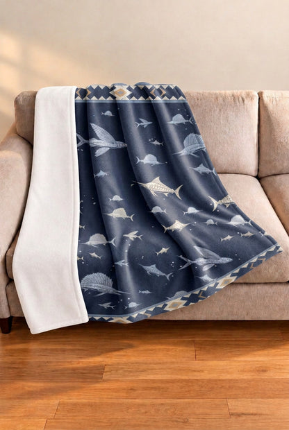 Billfish Blue Water Fleece Throw