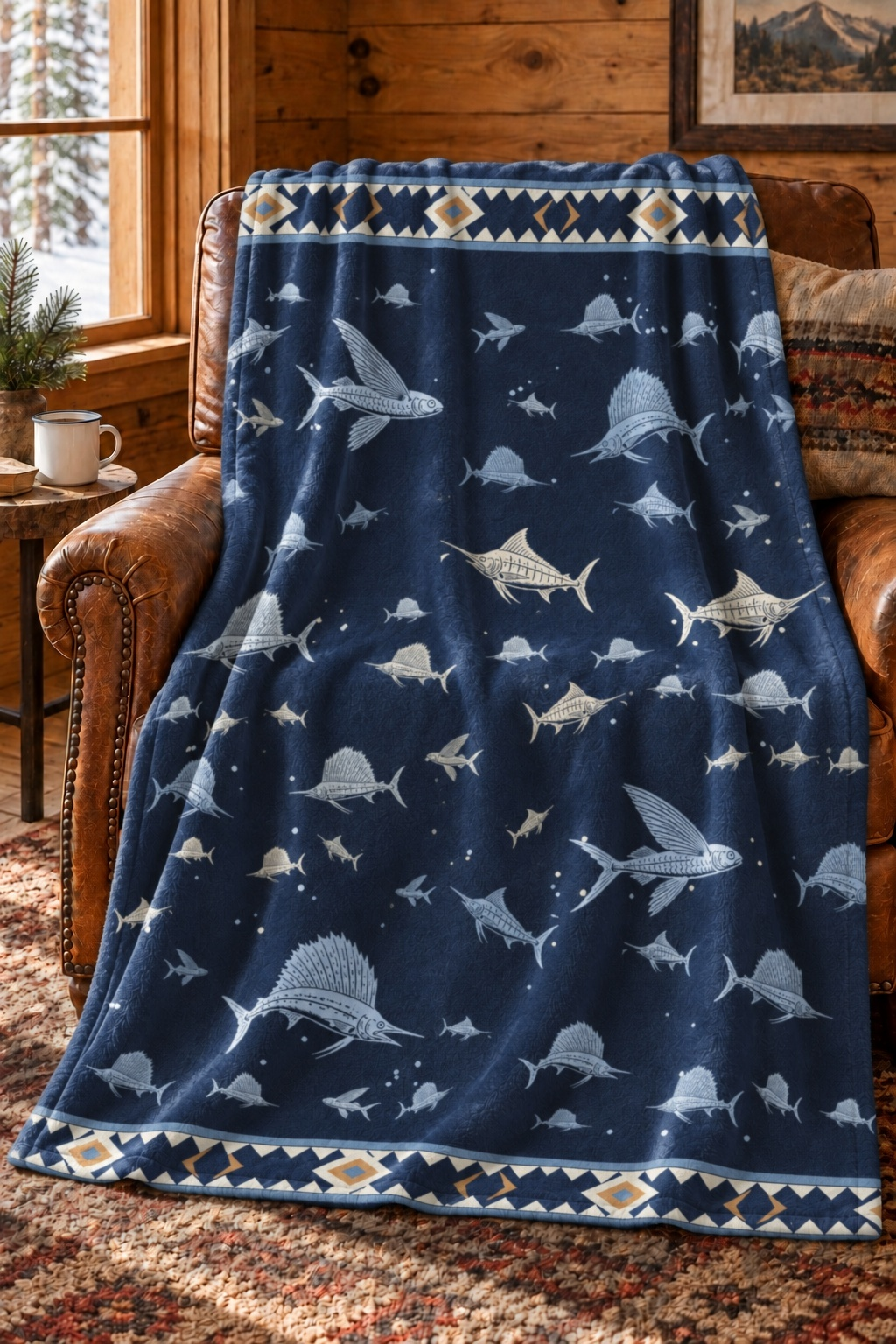 Billfish Blue Water Fleece Throw