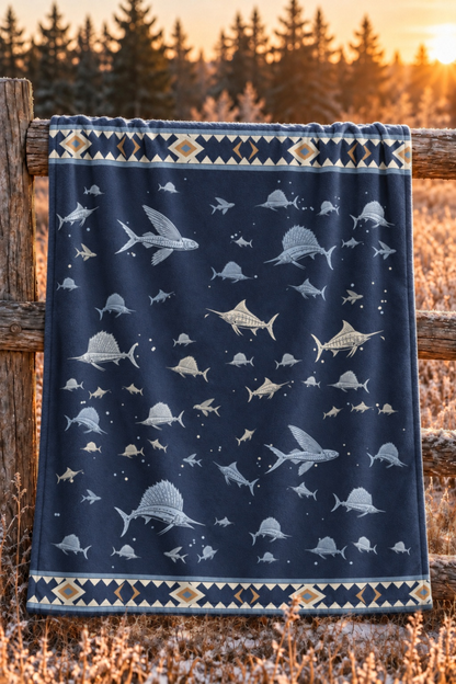 Billfish Blue Water Fleece Throw