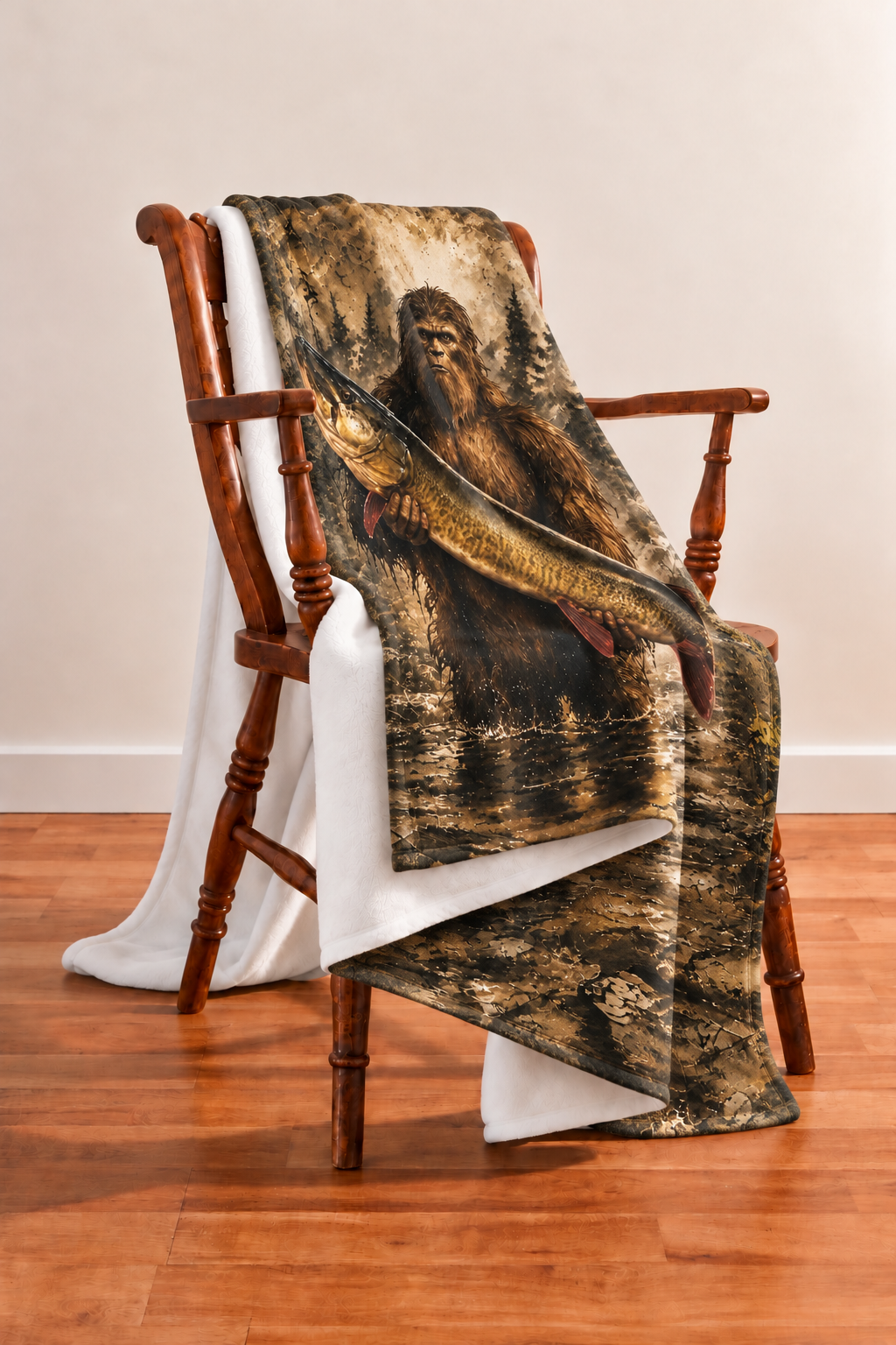 Woodland Bigfoot Muskie Fleece Throw