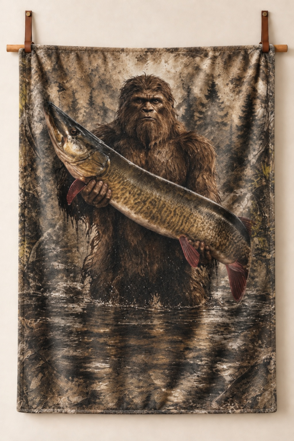 Woodland Bigfoot Muskie Fleece Throw