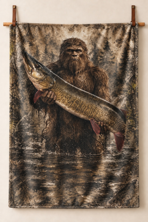 Woodland Bigfoot Muskie Fleece Throw
