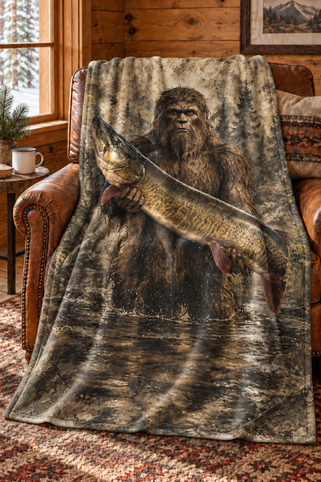 Woodland Bigfoot Muskie Fleece Throw