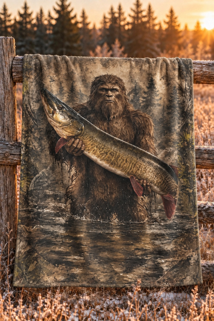 Woodland Bigfoot Muskie Fleece Throw