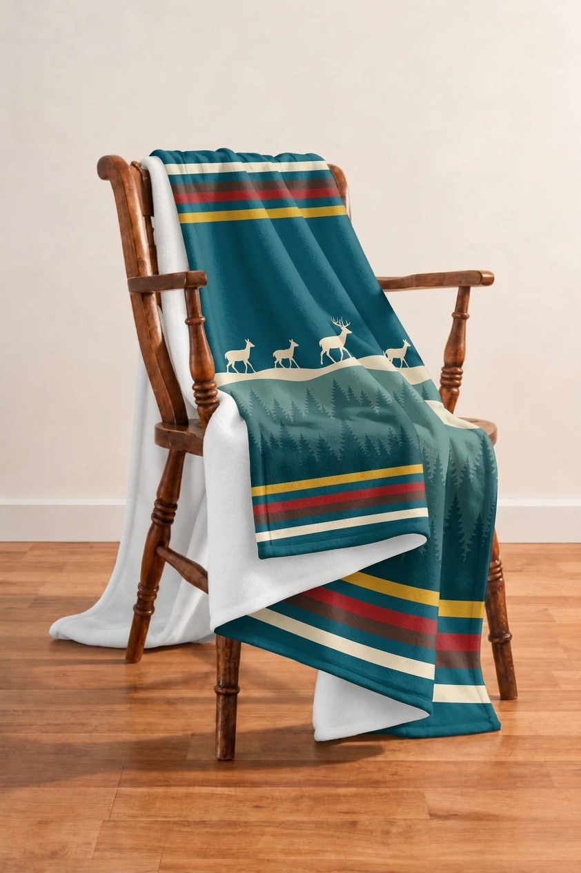 Teal Forest Whitetail Deer Fleece Throw