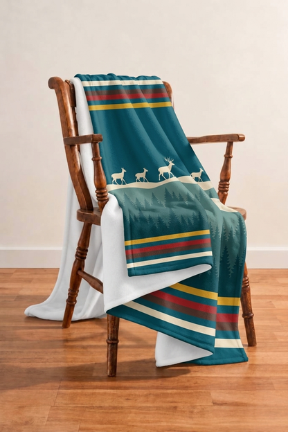 Teal Forest Whitetail Deer Fleece Throw