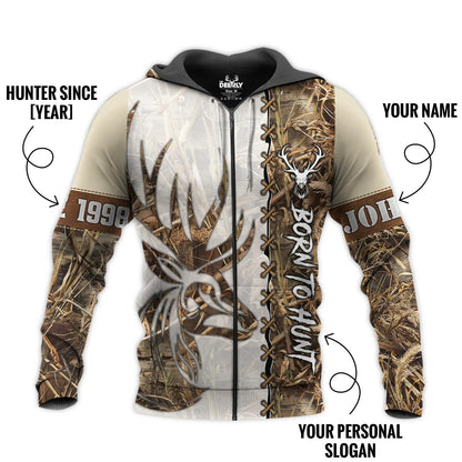 Deer Hunting Camo Zip Hoodie - Personalized for Hunters