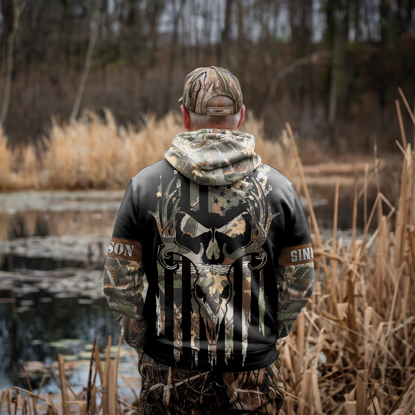 American Flag Skull Camo Personalized Hoodie