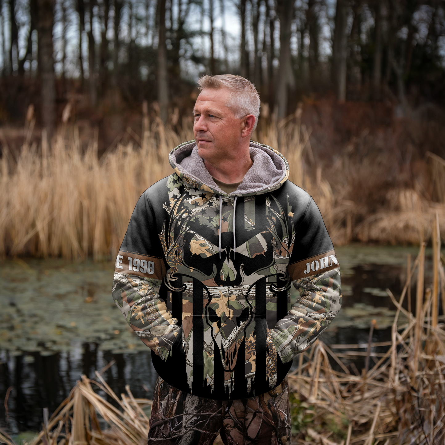 American Flag Skull Camo Personalized Hoodie