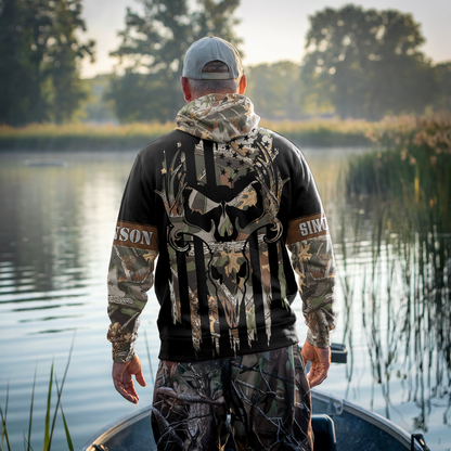 American Flag Skull Camo Personalized Hoodie