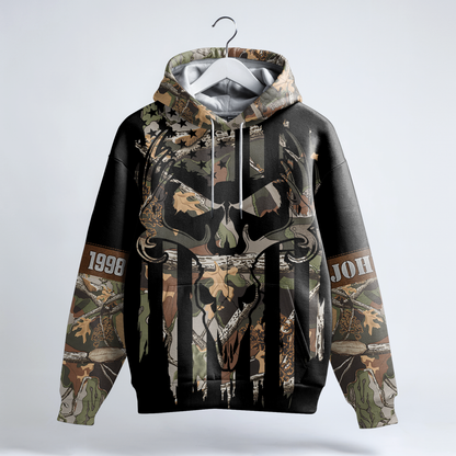 American Flag Skull Camo Personalized Hoodie